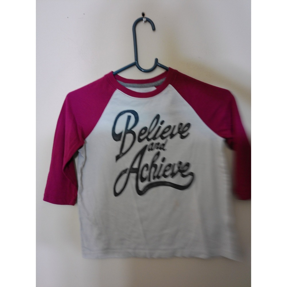 Old Navy Raglan Tee Youth M White Maroon Believe Achieve Graphic Baseball Shirt